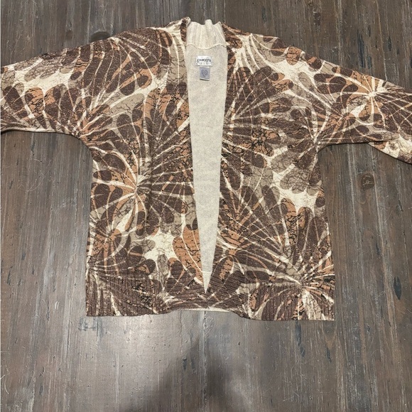 Chicos open front floral women’s cardigan 3/4 sleeve cotton/linen blend, size 1 - Picture 1 of 5
